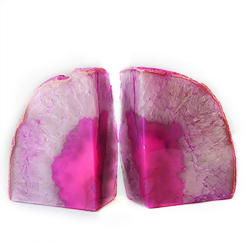 JIC Gem Decorative Crystal Book Ends Polished Dyed Pink Color Geode Brazilian Agate Bookends with Rubber Bumpers Small Size(1 Pair, 2-3 LBS) - Image 1